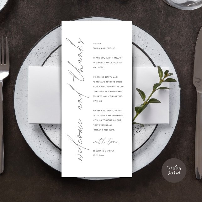 Minimalist Wedding Place Setting Thank You Card (Wedding Dinner Place Setting Thank You Card, Modern Minimalist, in Dark Grey)