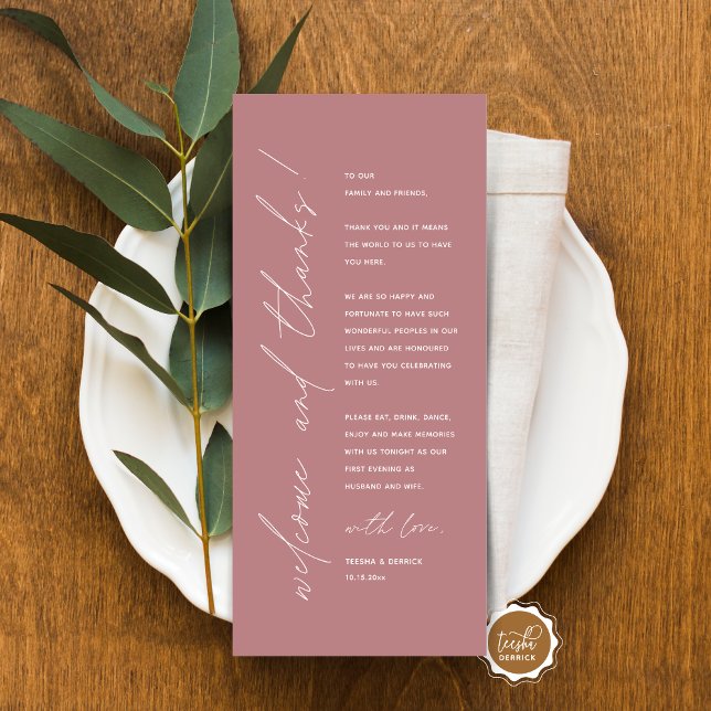 Minimalist Wedding Place Setting Thank You Card (Minimalist Wedding Place Setting Thank You Card, for dinner, brunch, lunch party, in dusty rose pink)