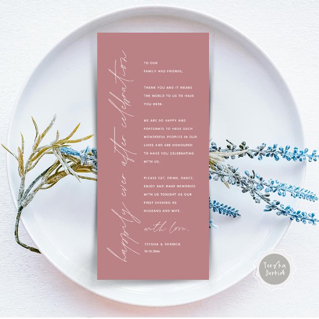 Minimalist Wedding Place Setting Thank You Card (Happily Ever After Celebration, Wedding Place Setting Thank You Card, Minimalist, Dusty Rose Pink)