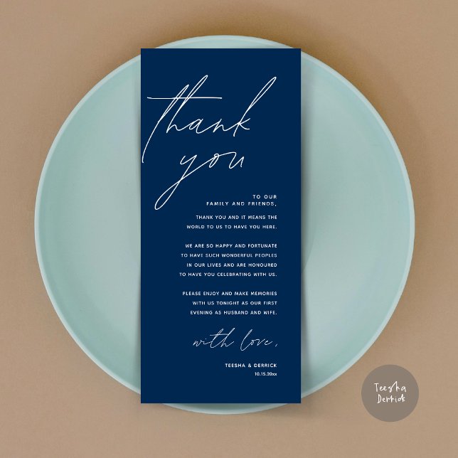 Minimalist Wedding Place Setting Thank You Card (Wedding Place Setting Thank You Card, Modern Minimalist in Navy Blue)
