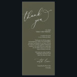 Minimalist Wedding Place Setting Thank You Card<br><div class="desc">This is the Modern romantic classy calligraphy, in olive green greenery themed, Place Setting Thank You Cards. Share the love and show your appreciation to your guests, when they sit down at their seat and read this personalised charming thank you place setting card. It's a wonderful way to kick off...</div>