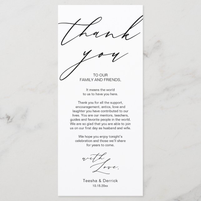 Minimalist Wedding Place Setting Thank You Card (Front)