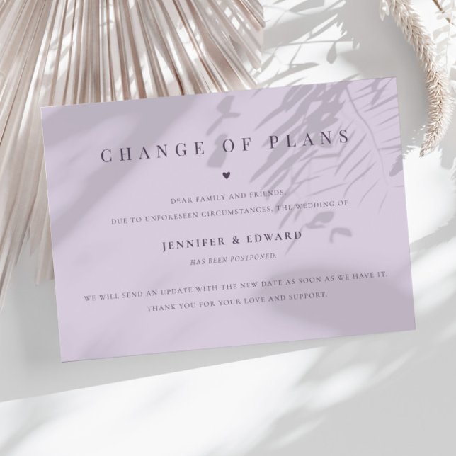 Minimalist Wedding Postponement Purple Invitation (Creator Uploaded)