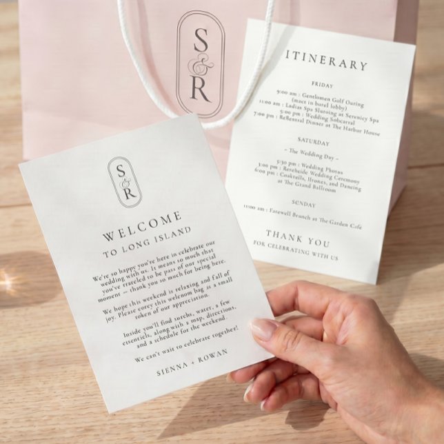 Minimalist Wedding Program Card with Monogram (Creator Uploaded)