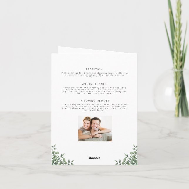Minimalist Wedding Program Folded Floral Thank You Card (Back)