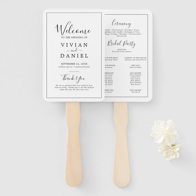 Minimalist Wedding Program Hand Fan (Front and Back)