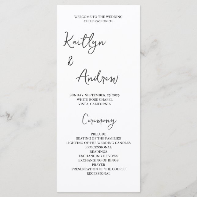Minimalist Wedding Program – Modern Elegance Programme (Front)