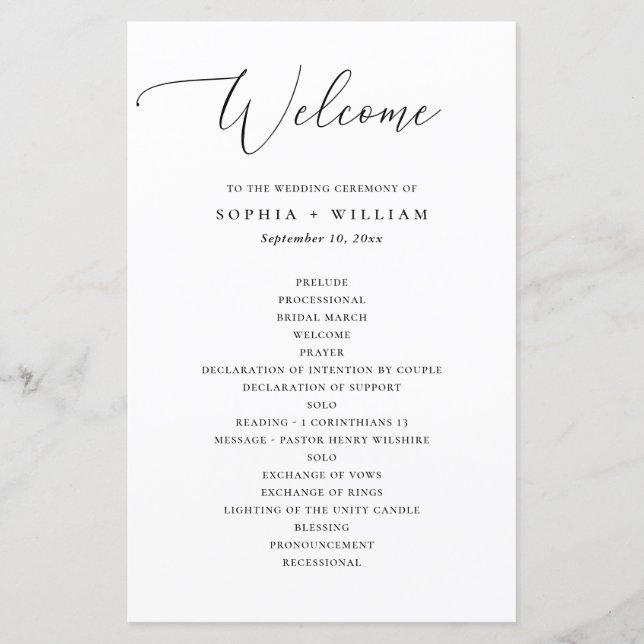 Minimalist Wedding Program with Classic Typography (Front)