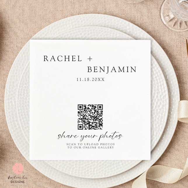 Minimalist Wedding QR code Share your Photos Napkin (Creator Uploaded)