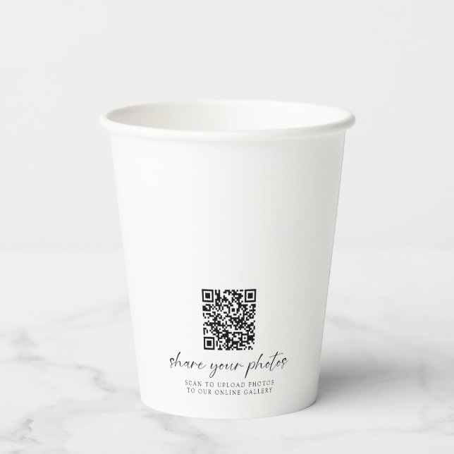 Minimalist Wedding QR code Share your Photos Paper Cups (Back)