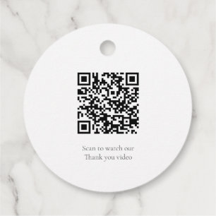 Minimalist Wedding QR Code Thank you Video Elegant Favour Tags