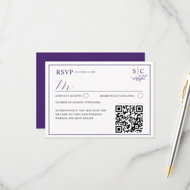 Minimalist Wedding QR Code Wedding RSVP Card (Front/Back In Situ)