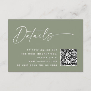 Minimalist Wedding QR Details Dusty Sage Green Enclosure Card