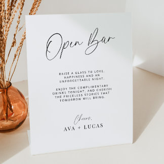 Minimalist Wedding Reception Modern Open Bar Pedestal Sign