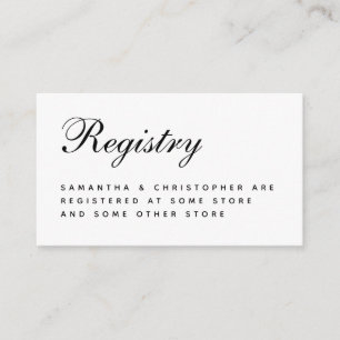 Minimalist Wedding Registry Simple Black & White  Enclosure Card