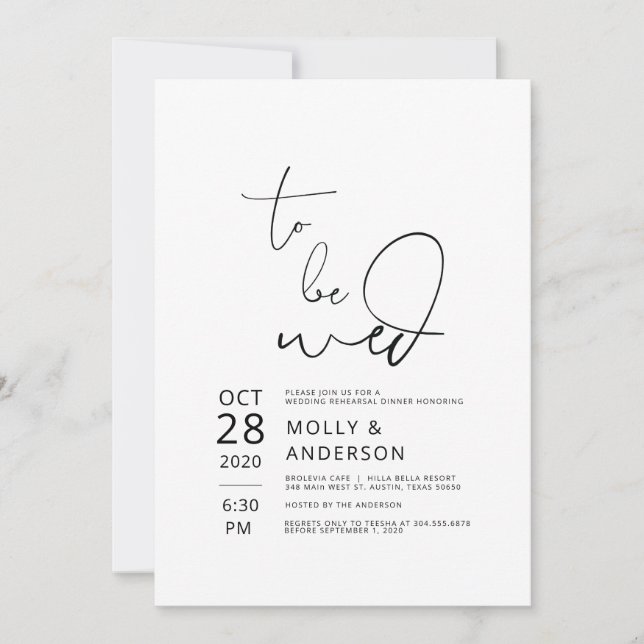Minimalist Wedding Rehearsal Dinner Invitations (Front)