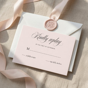 Minimalist Wedding RSVP Card  Elegant Script Blush