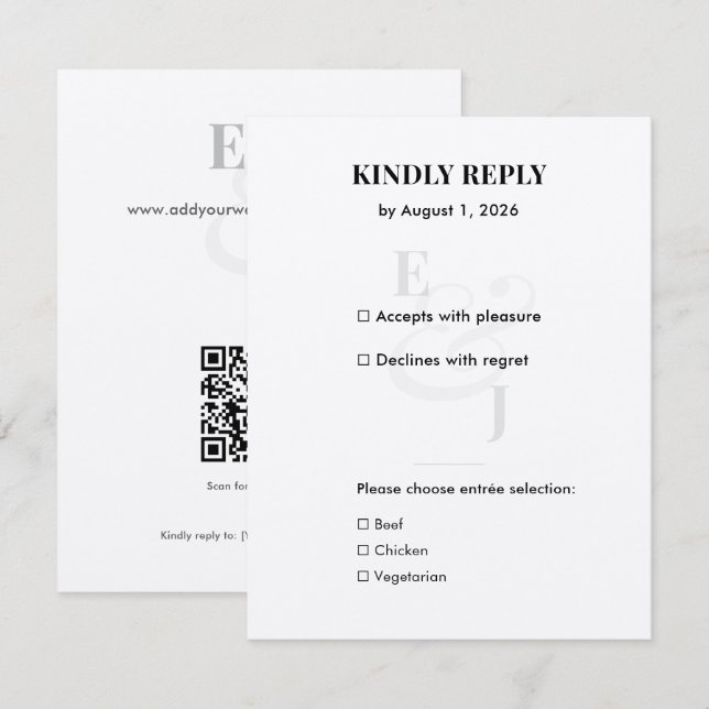 Minimalist Wedding RSVP Card | QR Code (Front/Back)