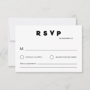 Minimalist Wedding RSVP Card   Simple Black &White