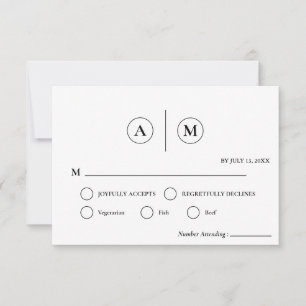 Minimalist Wedding RSVP Card   Simple Black &White