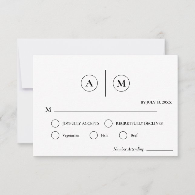 Minimalist Wedding RSVP Card | Simple Black &White (Front)