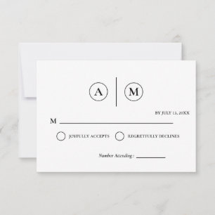 Minimalist Wedding RSVP Card   Simple Black &White
