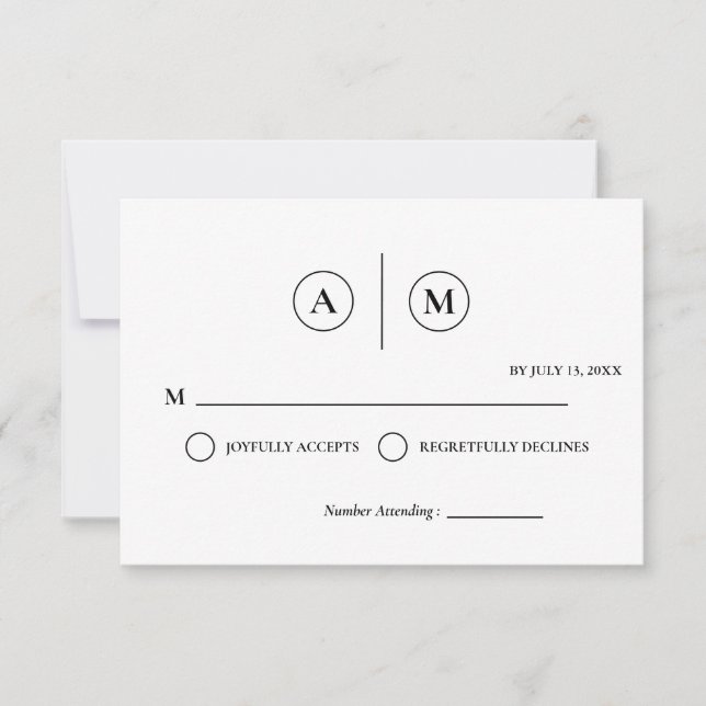 Minimalist Wedding RSVP Card | Simple Black &White (Front)