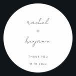 Minimalist Wedding Script Modern Simple Typography Classic Round Sticker<br><div class="desc">Modern minimalist black and white wedding custom thank you stickers</div>