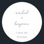 Minimalist Wedding Script Modern Simple Typography Classic Round Sticker<br><div class="desc">Modern minimalist black and white wedding custom thank you stickers</div>