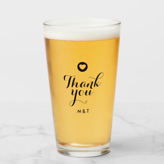 Minimalist Wedding Script Thank You Heart Monogram Glass (Front Filled)