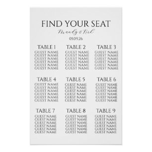 Minimalist Wedding Seating Chart   Custom Modern 
