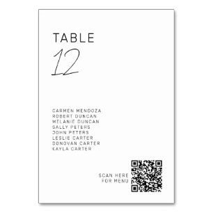 Minimalist Wedding Seating Chart QR Modern Table Number
