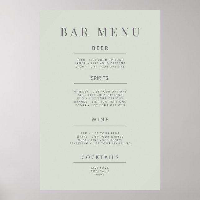 Minimalist Wedding Sign Poster Pale Sage (Front)