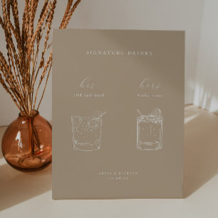 Minimalist Wedding Signature Drinks Pedestal Sign