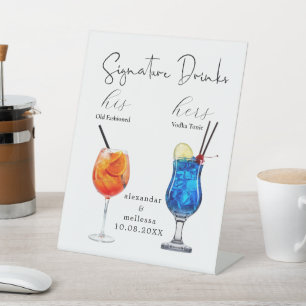 Minimalist Wedding Signature Drinks Pedestal Sign