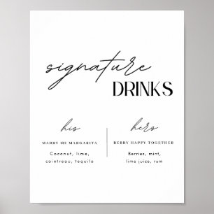 Minimalist Wedding Signature Drinks Sign Poster