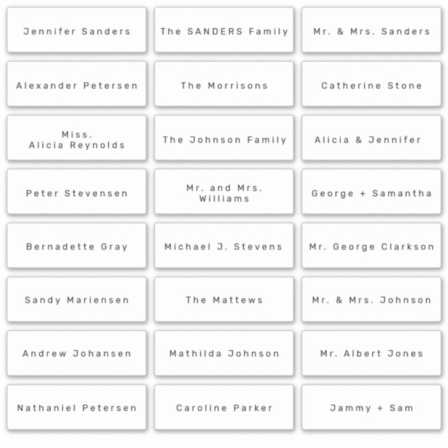 Minimalist wedding simple guest names labels (Front)