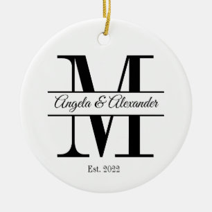 Minimalist Wedding Split Monogram Ceramic Tree Decoration