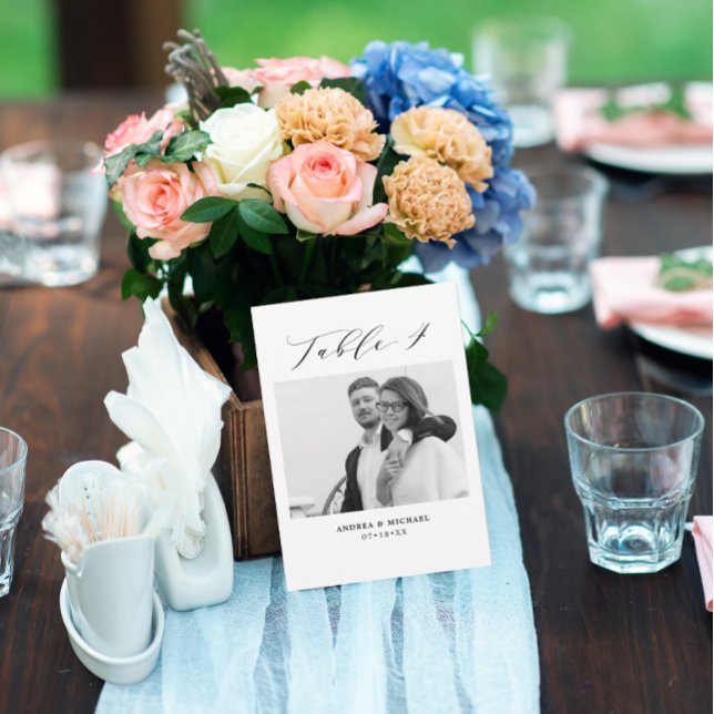 Minimalist Wedding Table 4 Number & Pictures Card (Creator Uploaded)