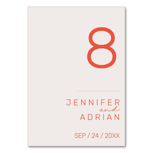 Minimalist Wedding Table Number - Customisable (Front)