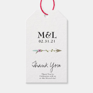 Minimalist Wedding Thank You Arrow Script Logo Gift Tags