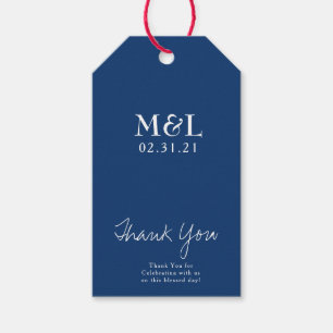 Minimalist Wedding Thank You Blue Script Logo Gift Tags