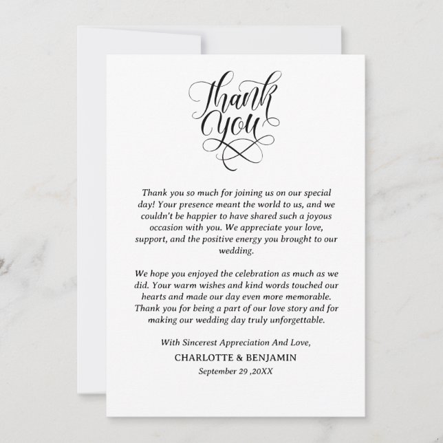 Minimalist Wedding  Thank You Card (Front)