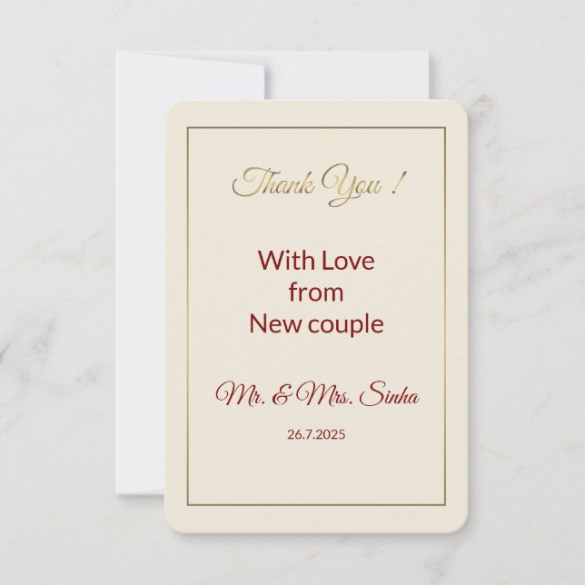 Minimalist Wedding Thank you Card. (Front)