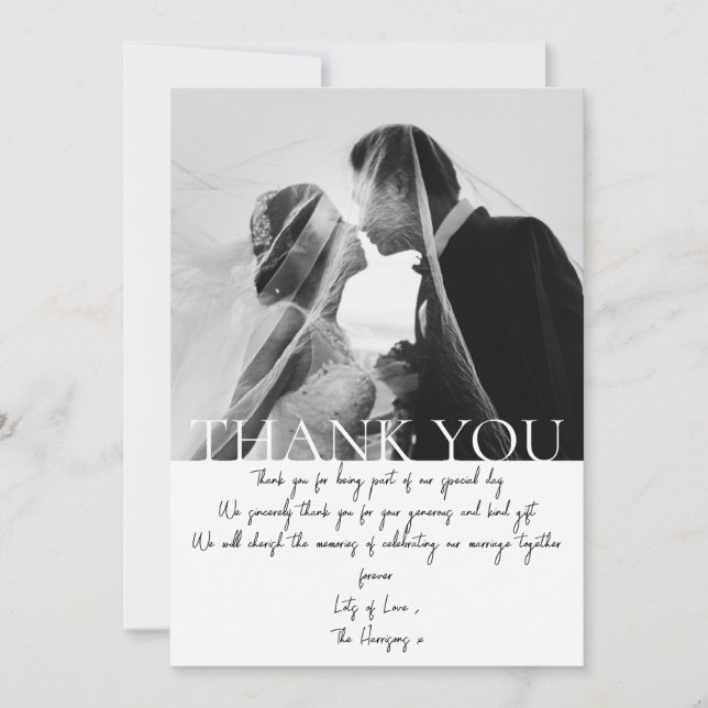 Minimalist Wedding Thank You Card with Photo (Front)