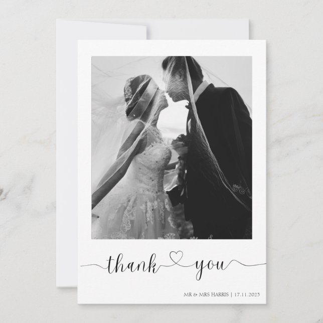 Minimalist Wedding Thank You Card with Photo (Front)