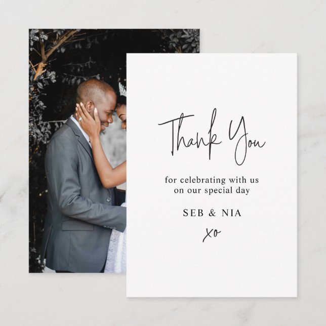 Minimalist Wedding Thank You Custom Photo Script Card (Front/Back)