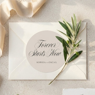 Minimalist Wedding Thank You Elegant Beige Classic Round Sticker