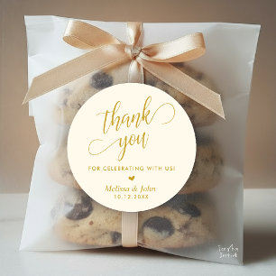 Minimalist Wedding Thank You Favour, in Gold Accen Classic Round Sticker
