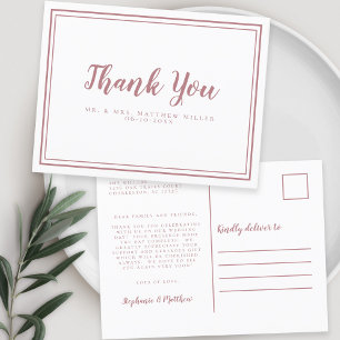 Minimalist Wedding Thank You Message Modern Pink Postcard